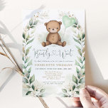 Cute Teddy Bear Greenery Gold Neutral Baby Shower Invitation<br><div class="desc">This elegant baby shower invitation features a cute teddy bear holding a heart-shaped balloon framed with gorgeous watercolor greenery wreath</div>
