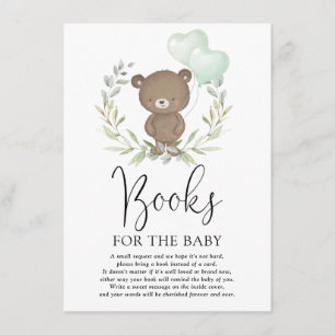Cute Teddy Bear Greenery Neutral Books for Baby Enclosure Card