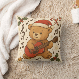 Cute Teddy Bear Guitar Christmas Cushion