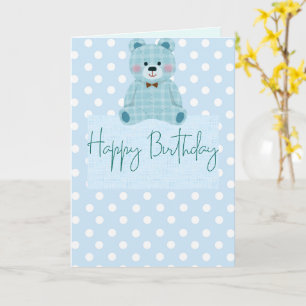 Cute Teddy Bear Happy Birthday Greeting Card – Blu