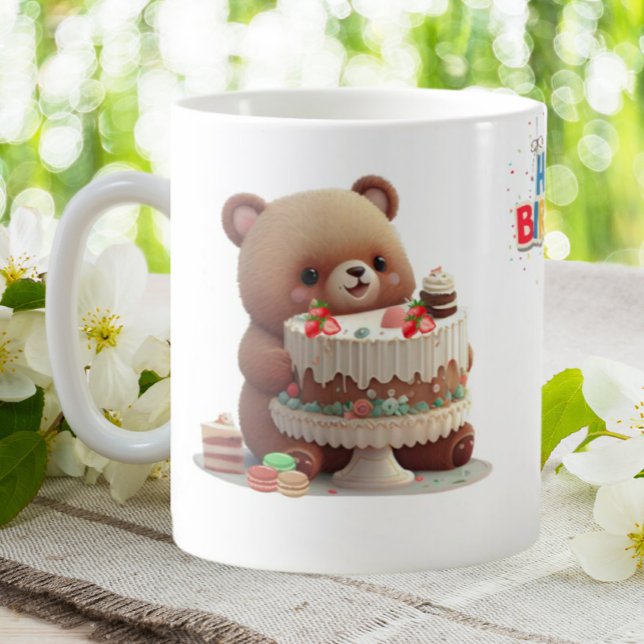 Cute Teddy Bear Happy Birthday Personalised Coffee Mug (Creator Uploaded)