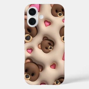 Cute Teddy Bear Heart iPhone Sticker 16 Case