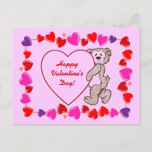 Cute Teddy Bear Heart Kid's Valentine's Day Holiday Postcard