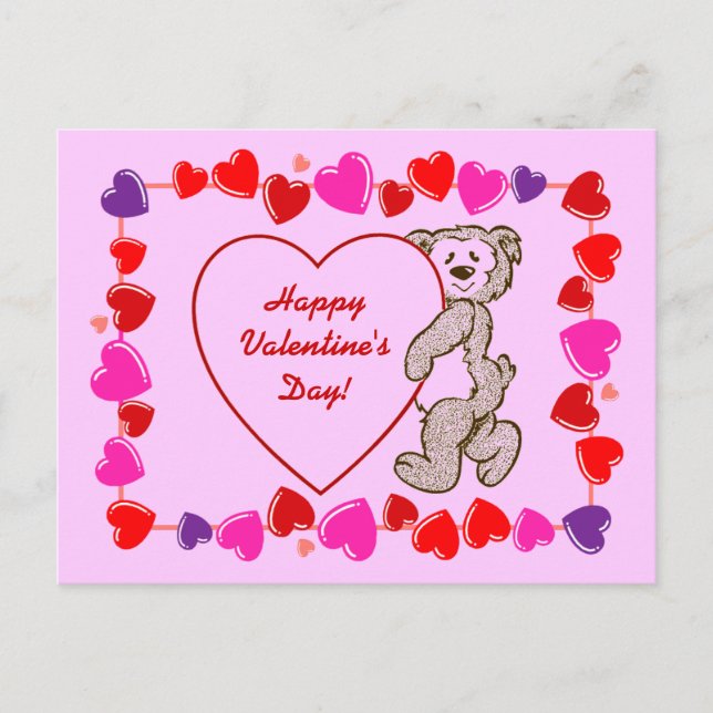 Cute Teddy Bear Heart Kid's Valentine's  Day Holiday Postcard (Front)