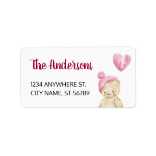 Cute Teddy Bear Heart Script Label