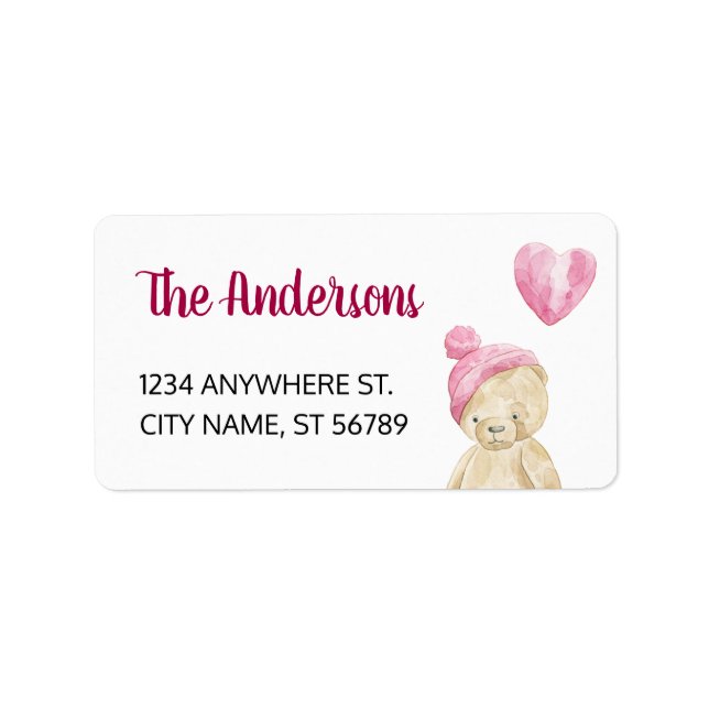 Cute Teddy Bear Heart Script Label (Front)