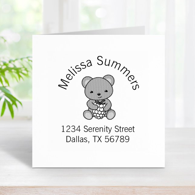 Cute Teddy Bear Holding a Berry Arch Address Rubber Stamp (Creator Uploaded)