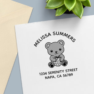 Cute Teddy Bear Holding a Berry Arch Address Self-inking Stamp
