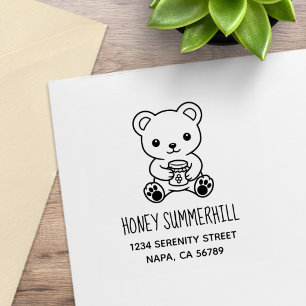 Cute Teddy Bear Holding a Honey Jar Address Rubber Stamp