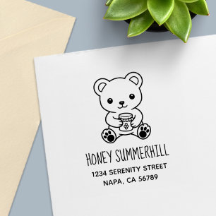 Cute Teddy Bear Holding a Honey Jar Address Self-inking Stamp