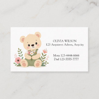 Cute Teddy Bear Holding a Wildflower Bouquet Business Card