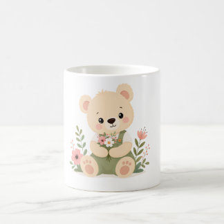 Cute Teddy Bear Holding a Wildflower Bouquet Coffee Mug