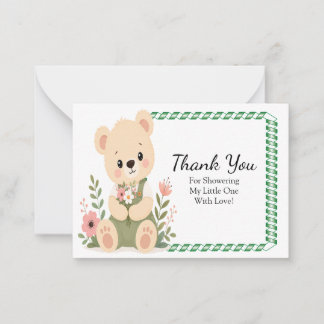 Cute Teddy Bear Holding a Wildflower Thank You Card
