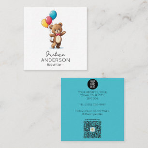 Cute Teddy bear holding balloons babysitter Square Business Card