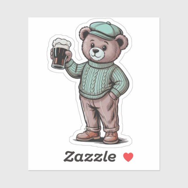 Cute Teddy Bear Holding Beer (Sheet)