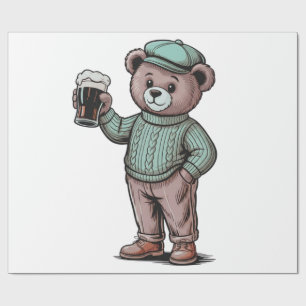 Cute Teddy Bear Holding Beer Wrapping Paper