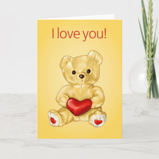 Cute Teddy Bear Holding Heart – Adorable Plush Toy Holiday Card