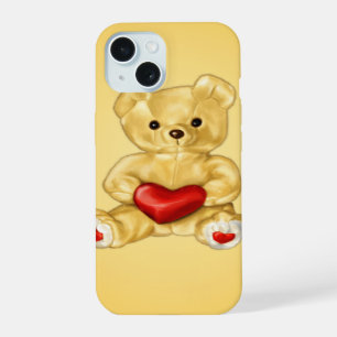 Cute Teddy Bear Holding Heart – Adorable Plush Toy iPhone 15 Case