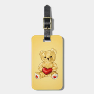 Cute Teddy Bear Holding Heart – Adorable Plush Toy Luggage Tag