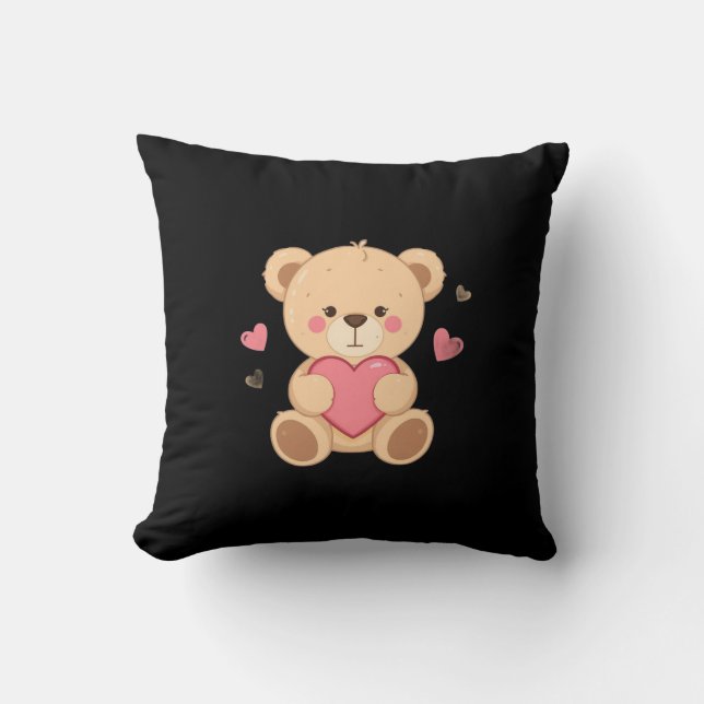 Cute Teddy Bear Holding Heart – love Cushion (Front)