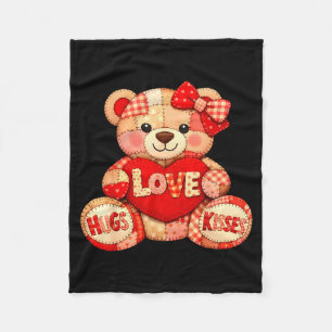 Cute Teddy Bear Holding Heart Valentine Day Women Fleece Blanket