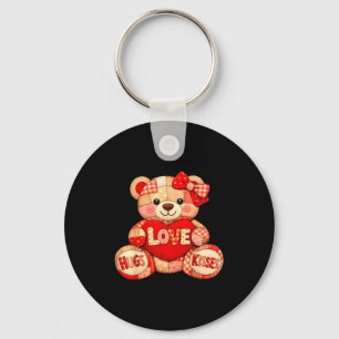 Cute Teddy Bear Holding Heart Valentine Day Women Key Ring