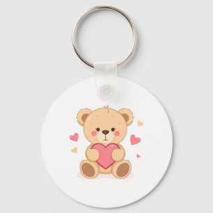 Cute Teddy Bear Holding Heart – Valentine Love Ill Key Ring