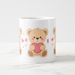 Cute Teddy Bear Holding Heart – Valentine Love Ill Large Coffee Mug