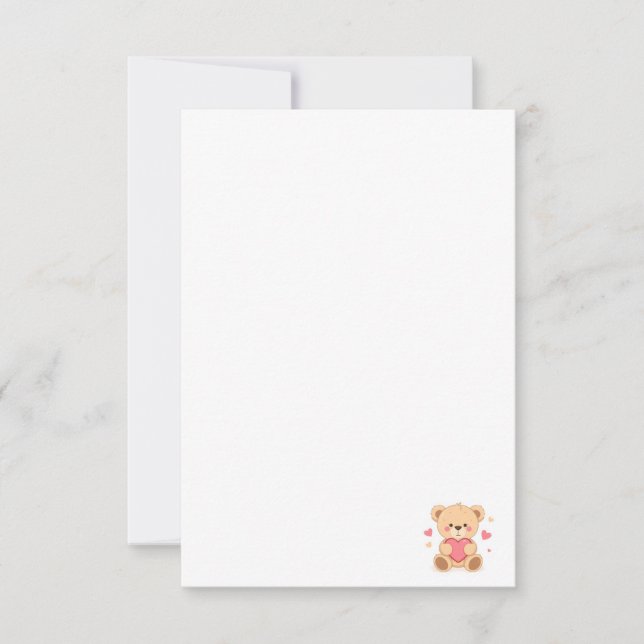 Cute Teddy Bear Holding Heart – Valentine Love Ill Thank You Card (Front)