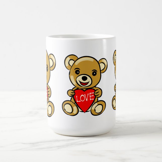 Cute Teddy Bear Holding Heart with Love – Adorable Coffee Mug (Center)