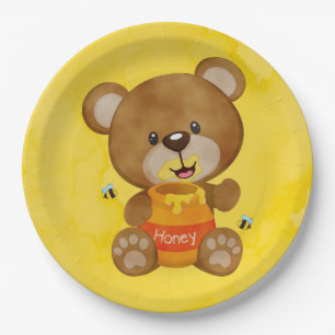 Cute Teddy Bear Honey Bumblebee Baby Shower  Paper Plate