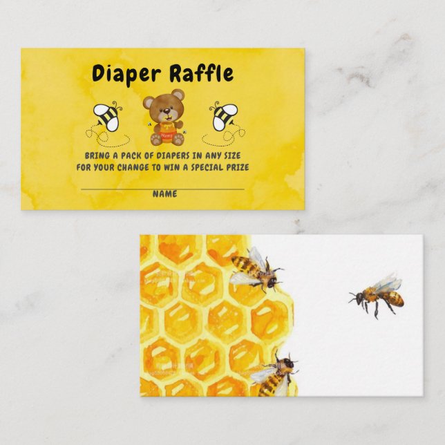Cute Teddy Bear Honey Bumblebee Diaper Raffle  Business Card (Front/Back)