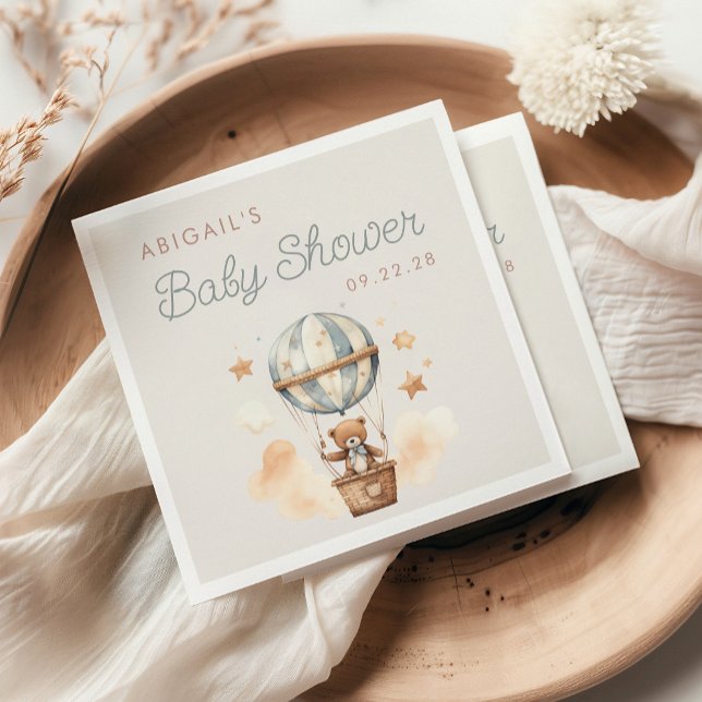 Cute Teddy Bear Hot Air Balloon Baby Shower Napkin (Creator Uploaded)