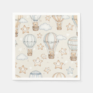 Cute Teddy Bear Hot Air Balloon Neutral Pattern 1 Napkin