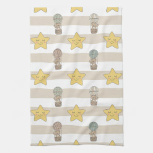 Cute Teddy Bear Hot Air Balloon Neutral Pattern 1 Tea Towel