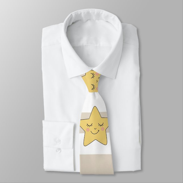 Cute Teddy Bear Hot Air Balloon Neutral Pattern 1 Tie (Tied)