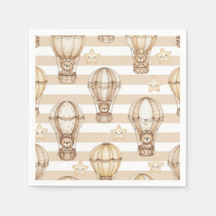 Cute Teddy Bear Hot Air Balloon Neutral Pattern 2 Napkin