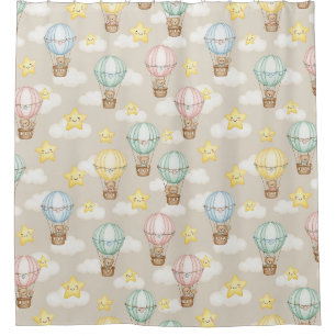 Cute Teddy Bear Hot Air Balloon Neutral Pattern 2 Shower Curtain