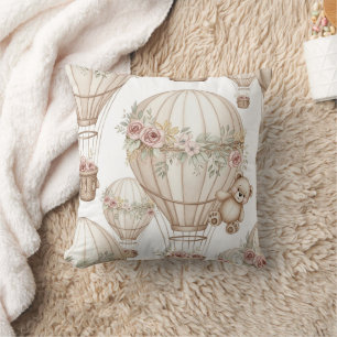Cute Teddy Bear Hot Air Balloon Neutral Pattern 3 Cushion
