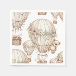 Cute Teddy Bear Hot Air Balloon Neutral Pattern 3 Napkin