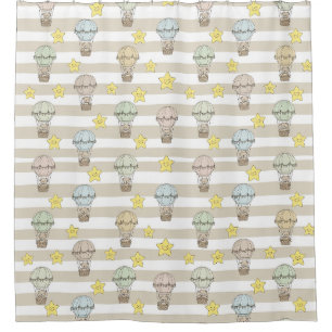 Cute Teddy Bear Hot Air Balloon Neutral Pattern 3 Shower Curtain