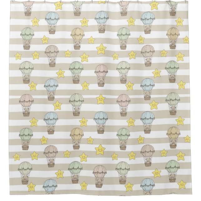 Cute Teddy Bear Hot Air Balloon Neutral Pattern 3 Shower Curtain (Front)