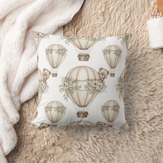 Cute Teddy Bear Hot Air Balloon Neutral Pattern 4 Cushion (Blanket)