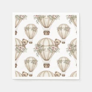 Cute Teddy Bear Hot Air Balloon Neutral Pattern 4 Napkin
