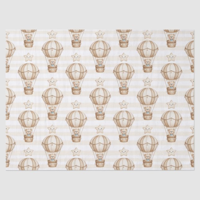 Cute Teddy Bear Hot Air Balloon Neutral Pattern 4 Tissue Paper (Front)