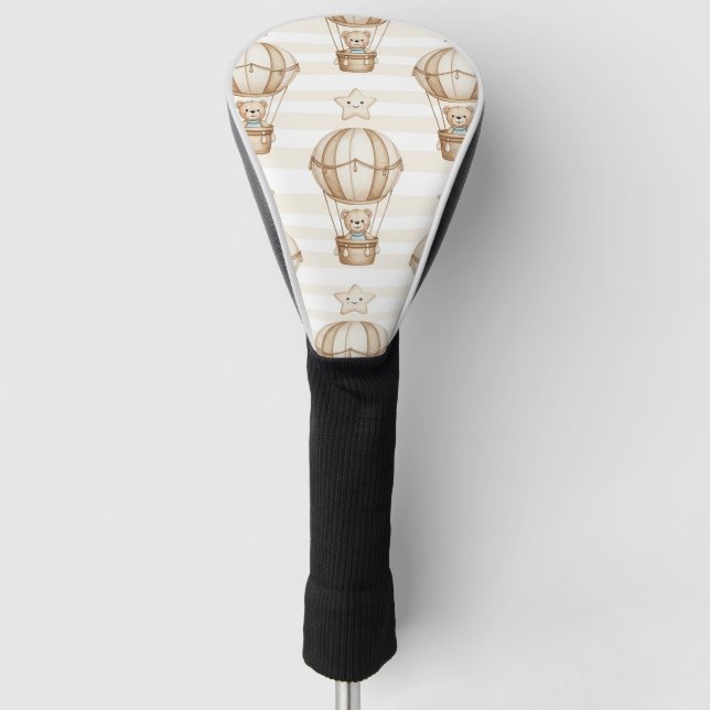 Cute Teddy Bear Hot Air Balloon Neutral Pattern 5 Golf Head Cover (Front)