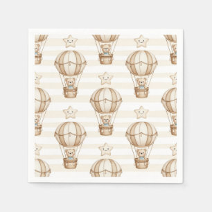 Cute Teddy Bear Hot Air Balloon Neutral Pattern 5 Napkin