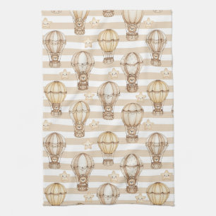 Cute Teddy Bear Hot Air Balloon Neutral Pattern 5 Tea Towel