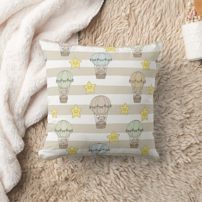 Cute Teddy Bear Hot Air Balloon Neutral Pattern 6 Cushion (Blanket)