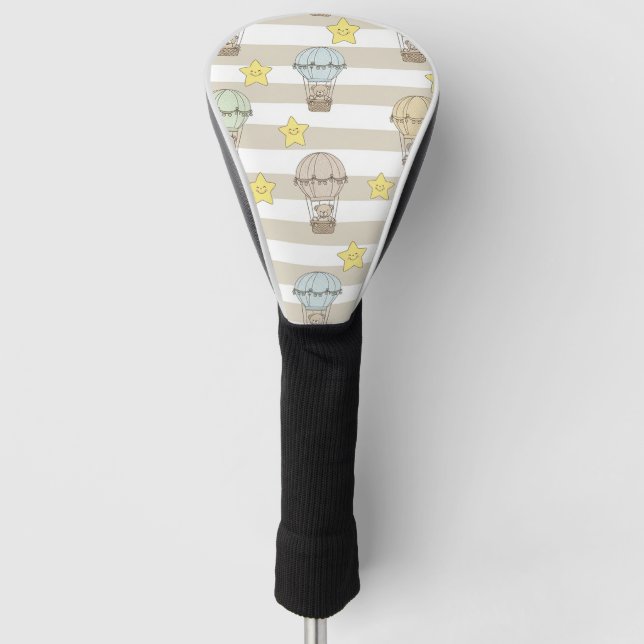 Cute Teddy Bear Hot Air Balloon Neutral Pattern 6 Golf Head Cover (Front)